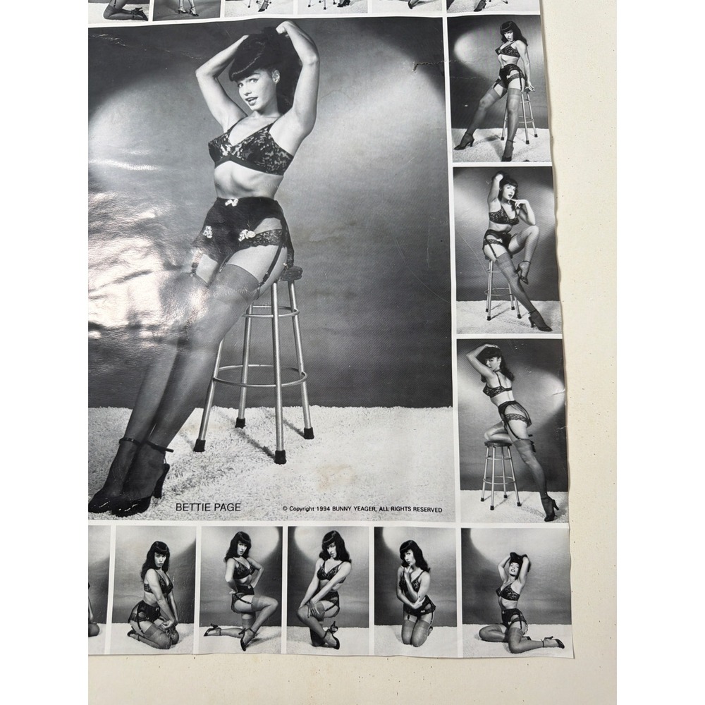 Rare Vintage 1994 Bunny Yeager Bettie Page Pinup Poster 20x16 Black White Fair - Picture 5 of 7